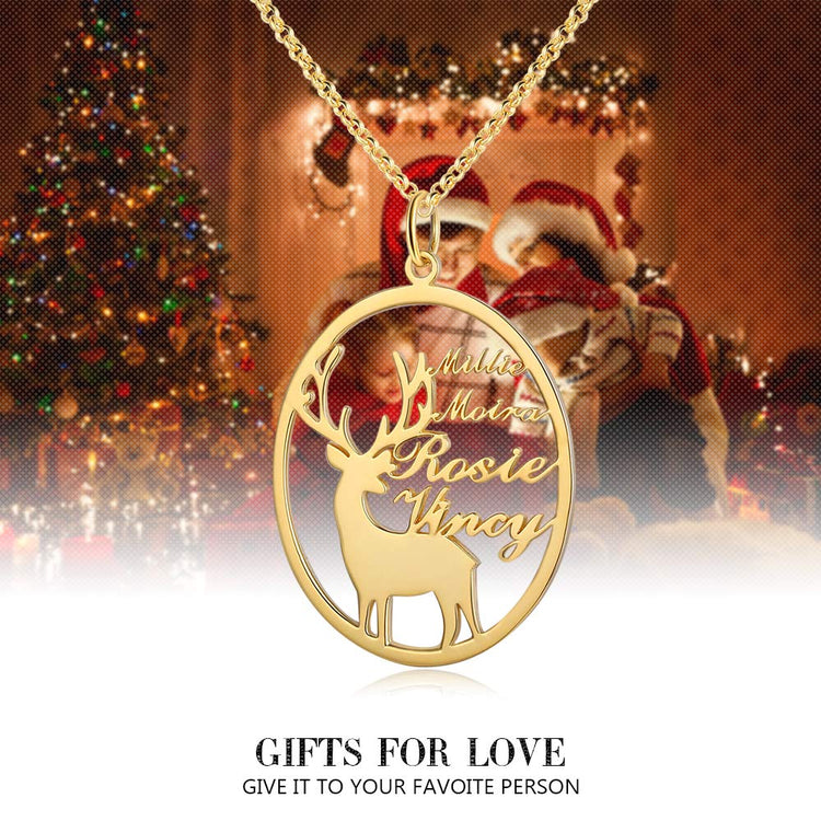 925 Sterling Silver Personalized Reindeer Name Necklace