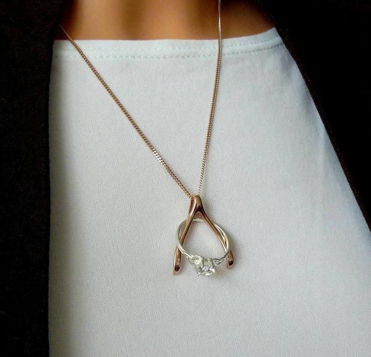 925 Sterling Silver Ring Holder Necklace Wishbone Necklace Nurse Jewelry, Ring Keeper - onlyone