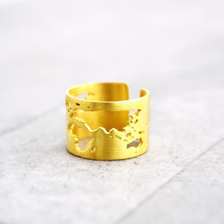 925 Sterling Silver Gold Travel Ring World Map Ring Gift for Teens Graduation