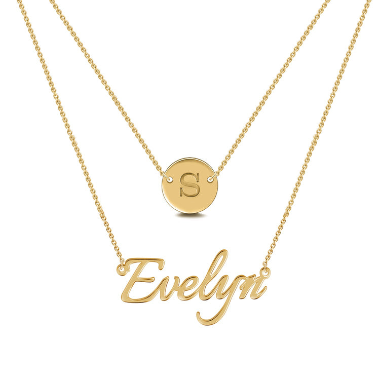 925 Sterling Silver Coin Name Double Layers Necklace, Nameplated Necklace - onlyone