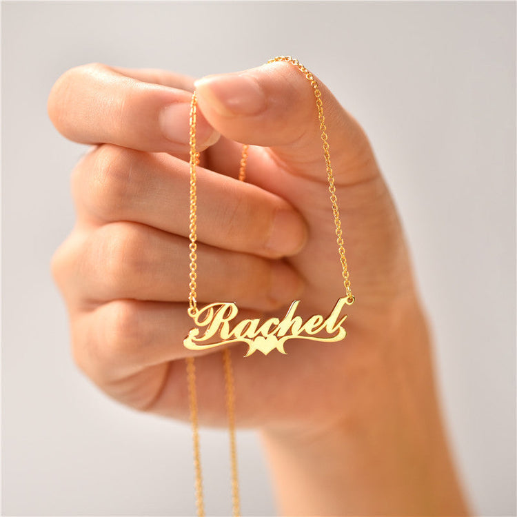 925 Sterling Silver Rachel Style Heart Name Necklace Nameplate Necklace - onlyone