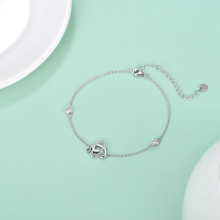 925 Sterling Silver Stethoscope Nurse Bracelet with Crystal