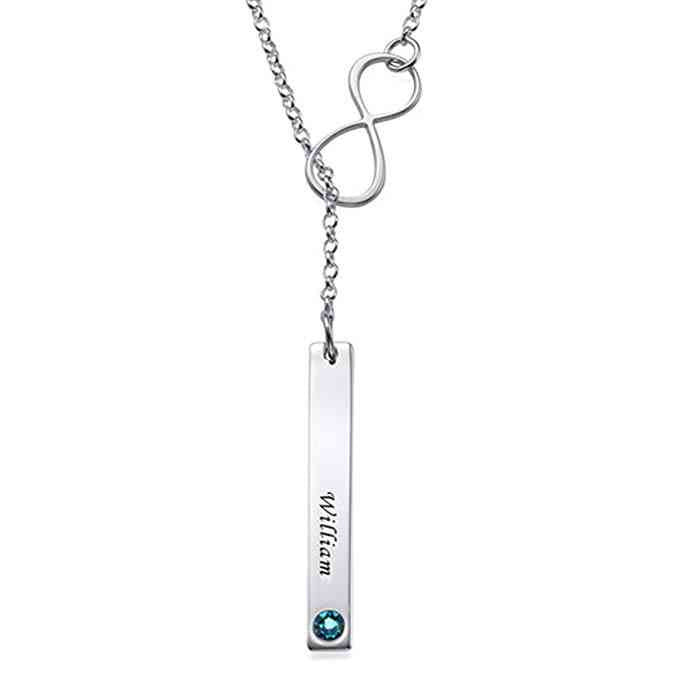 925 Sterling Silver Infinity Y Necklace With Vertical Bar Name Necklace With Birthstone - onlyone