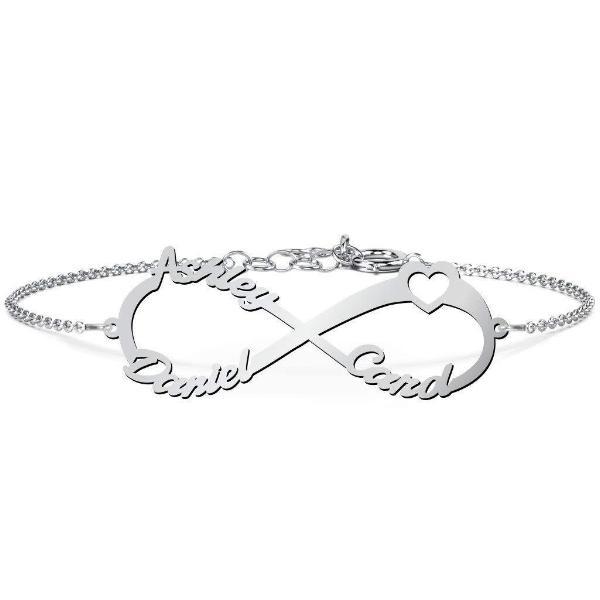 925 Sterling Silver Personalized Infinity Bracelet Heart Length 6�7.5�- onlyone