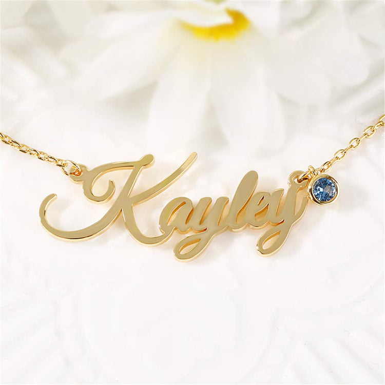 925 Sterling Silver Personalized Name Necklace With Birthstone