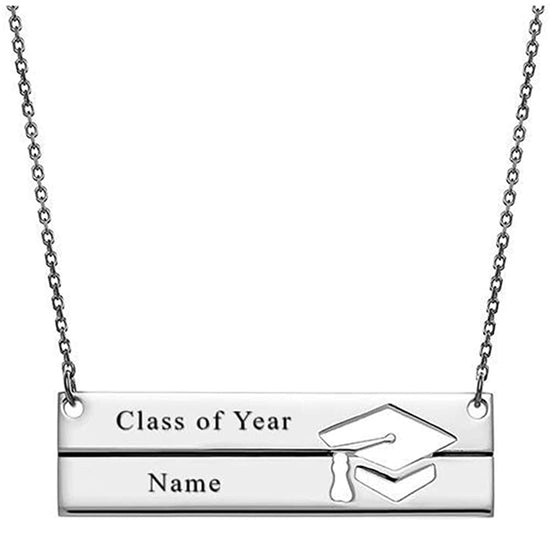 925 Sterling Silver Engravable Name and Graduation Year Double Row Bar Necklace Custom High School Graduation Necklace for Graduates - onlyone