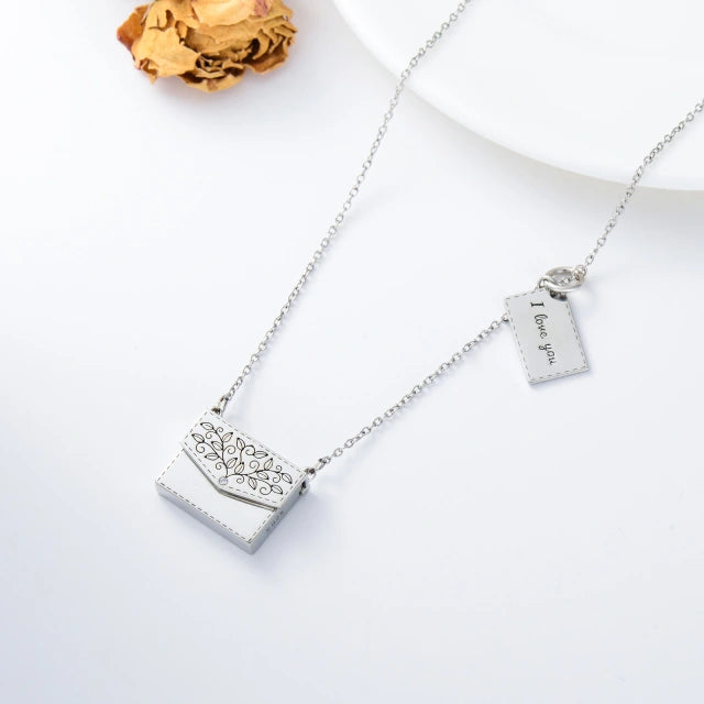 925 Sterling Silver Envelope Necklace With Crystal I Love You Secret Message Jewelry Gifts for Women