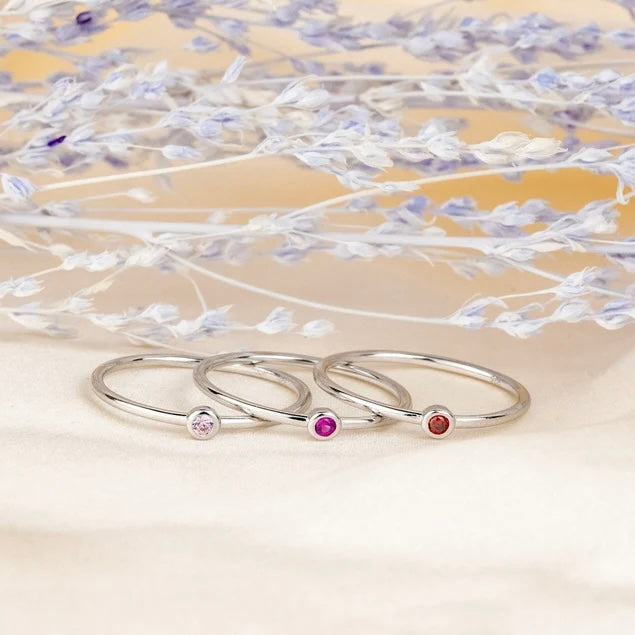 925 Sterling Silver Single Birthstone Ring
