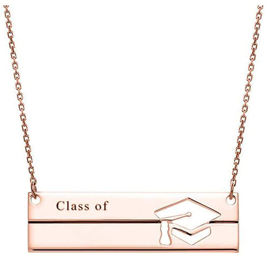 925 Sterling Silver Engravable Name and Graduation Year Double Row Bar Necklace Custom High School Graduation Necklace for Graduates - onlyone