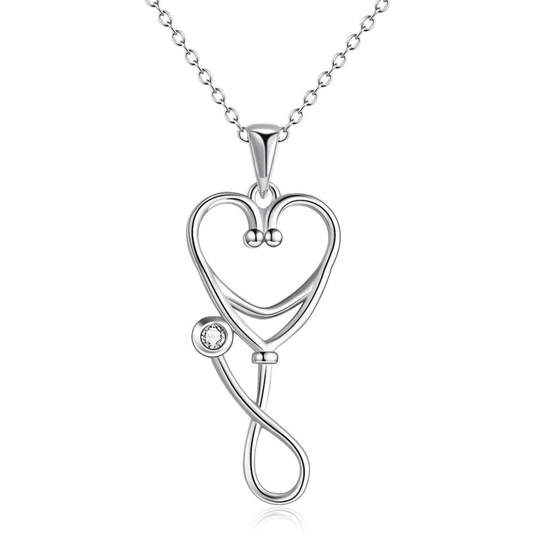 925 Sterling Silver Caduceus Angel Nursing Themed Stethoscope Pendant Necklace - onlyone