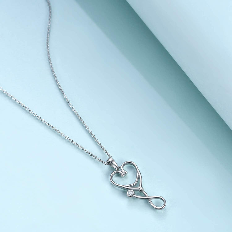 925 Sterling Silver Caduceus Angel Nursing Themed Stethoscope Pendant Necklace - onlyone