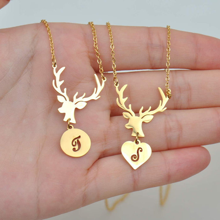 925 Sterling Silver Deer Antler Initial Monogram Name Necklace