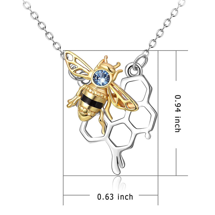 925 Sterling Silver Honey Bumble Bee Necklace with Honeycomb, Fine Jewelry Gift for Women - onlyone
