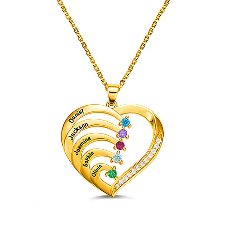 925 Sterling Silver Personalized Name and Birthstone Family Heart Necklace for Mom