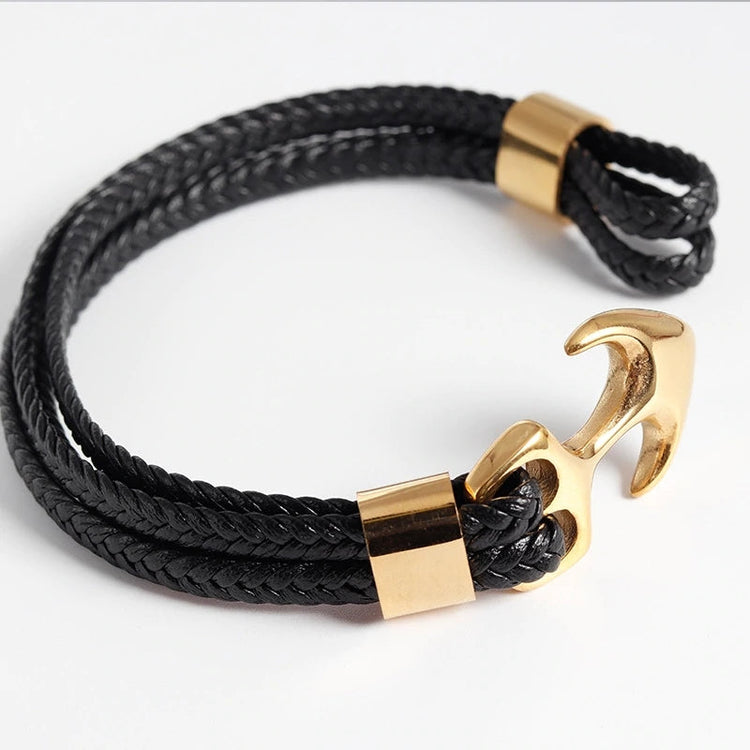 High Quality Men's Titanium Steel Bracelet Black Personality Leather Woven Anchor Leather Bracelet Rope Bracelet For Men Gift - onlyone