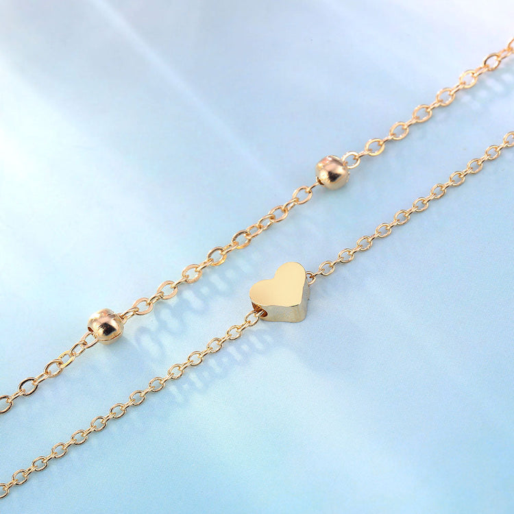 925 Sterling Silver Double Layer Heart Anklet Set - onlyone