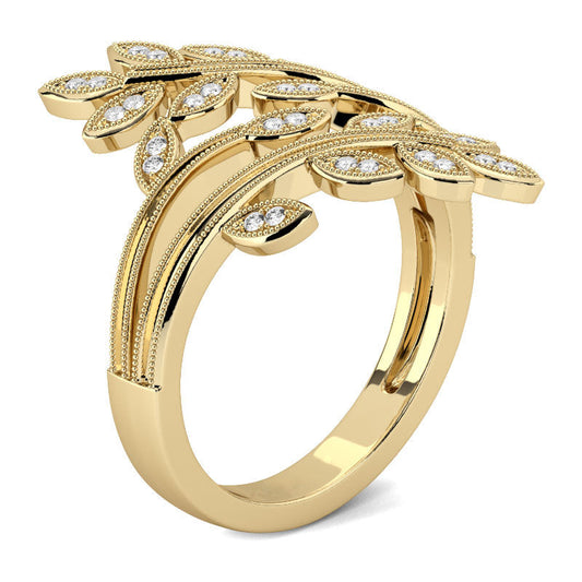 925 Sterling Silver Milgrain Leaf Design Round Cut Sterling Silver Ring