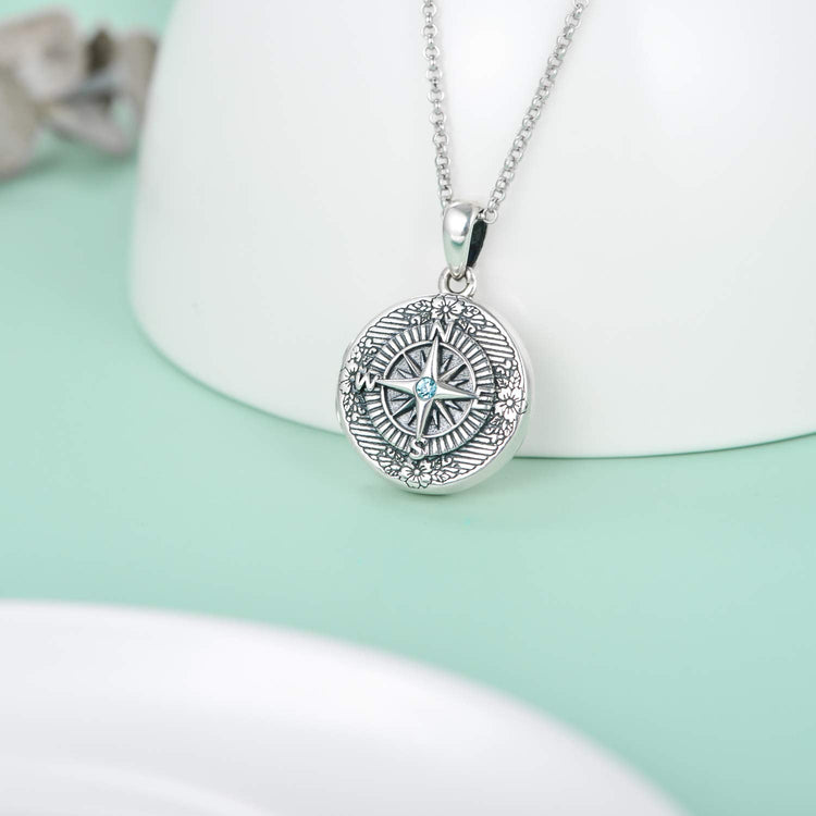 925 Sterling Silver Compass Photo Locket Necklace Graduation Gifts