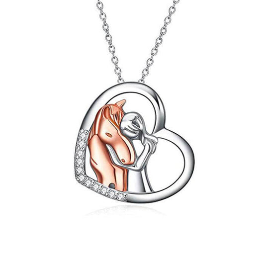 925 Sterling Silver Horse with Girl Heart Pendant Necklace for Girls, Girlfriend, Teens, Women, Daughter - onlyone