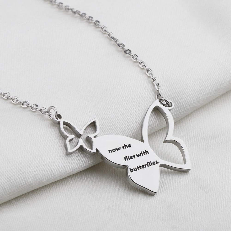 925 Silver Hollow Personalized Custom Butterfly Necklace - onlyone