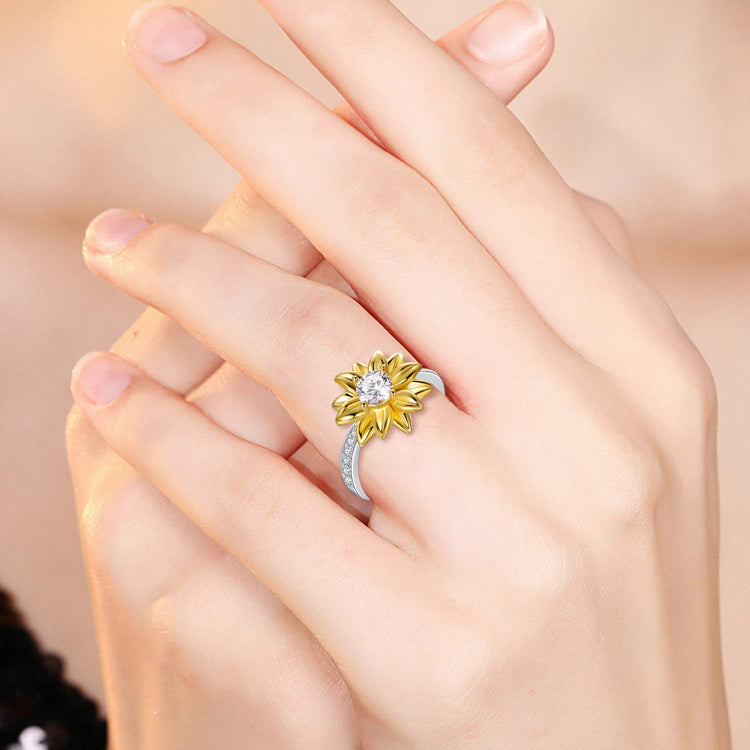 OnlyOne 925 Silver Golden Sunflower Ring with zirconia ring: â…?- onlyone