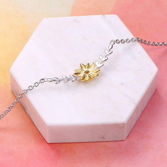 925 Sterling Silver Sunflower Anklet With Zirconia and Pearl - onlyone