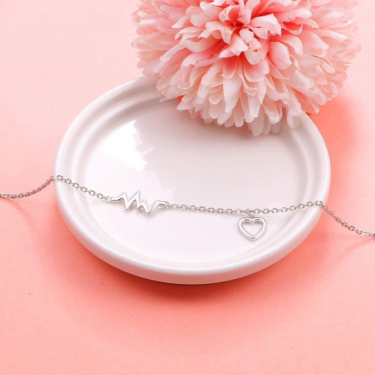 925 Sterling Silver Cute ECG Style Anklet - onlyone