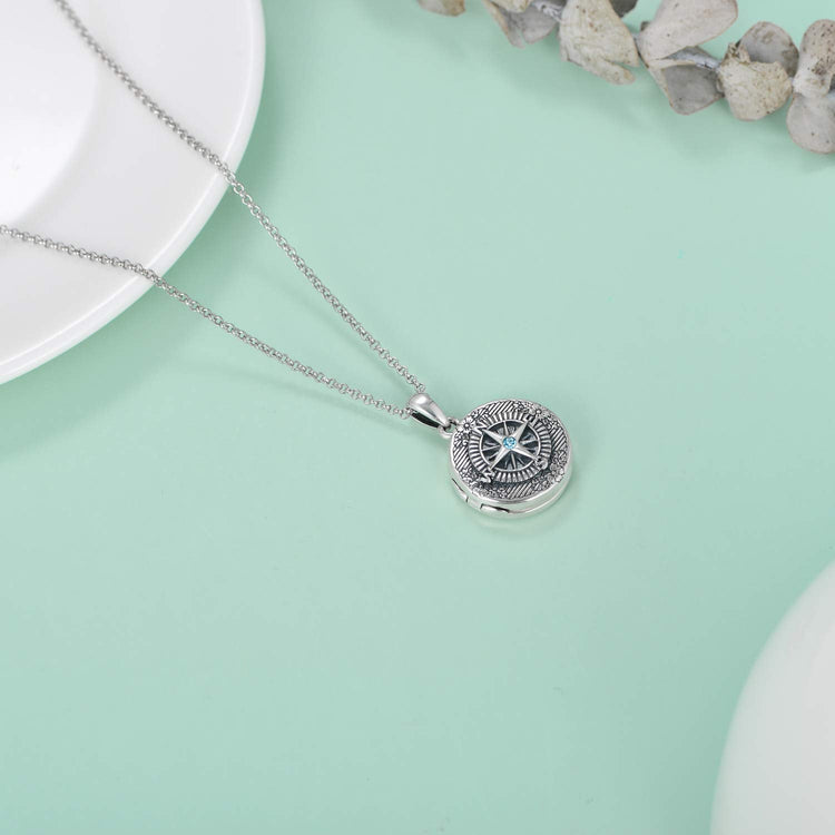 925 Sterling Silver Compass Photo Locket Necklace Graduation Gifts