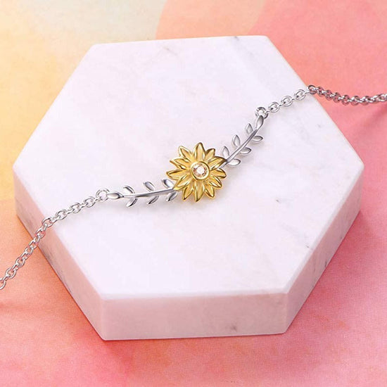 925 Sterling Silver Sunflower Anklet With Zirconia and Pearl - onlyone