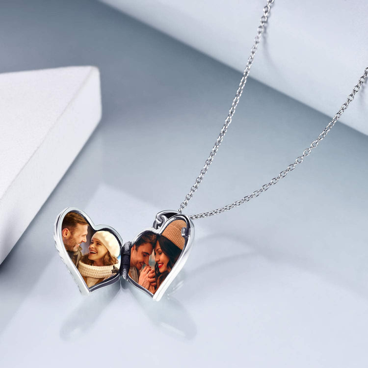 925 Sterling Silver Guardian Angel Wings Heart Locket Necklace
