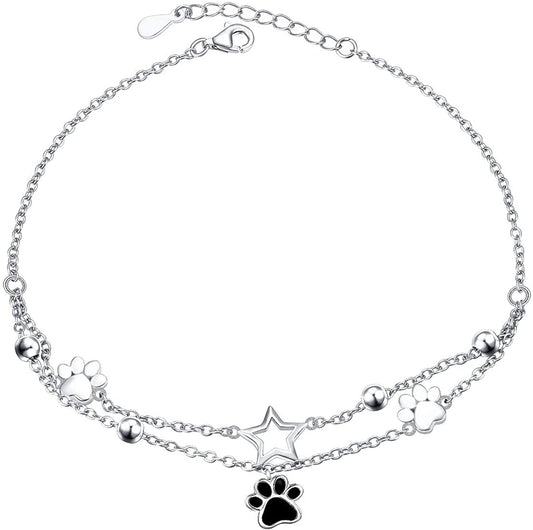 925 Sterling Silver cute bear paw style adjustable fashion anklet - onlyone