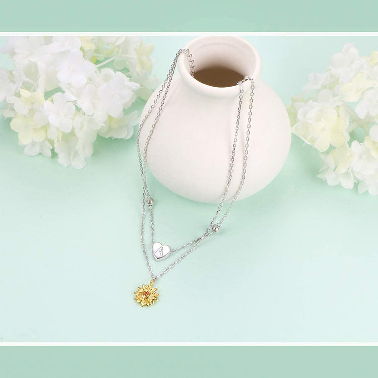 925 Sterling Silver Double Sunflower Customizable Alphabet Anklets Summer Style - onlyone