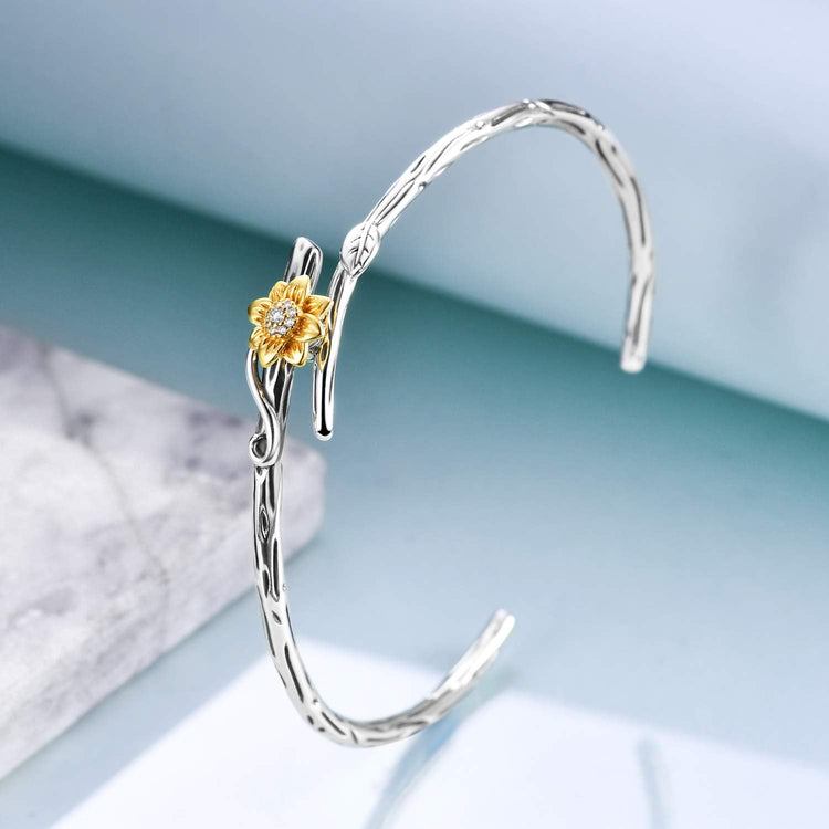 925 Sterling Silver Sunflower Vine Opening Bracelets