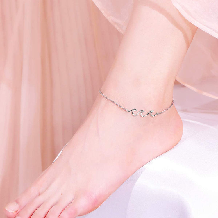 925 Sterling Silver Wave Anklet - onlyone