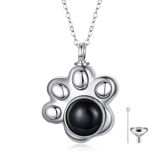 925 Sterling Silver Pet Urn Necklace Keepsake Ashes Cremation Memorial Jewelry with Cubic Zirconia - onlyone