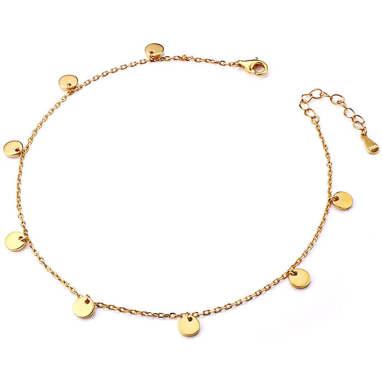 925 Sterling Silver Summer Style Disc Fashion Gold Adjustable Anklet - onlyone