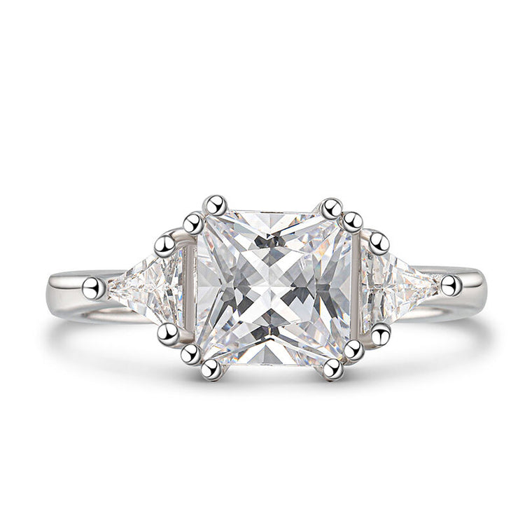 925 Sterling Silver Three Stone Princess Cut Sterling Silver Ring