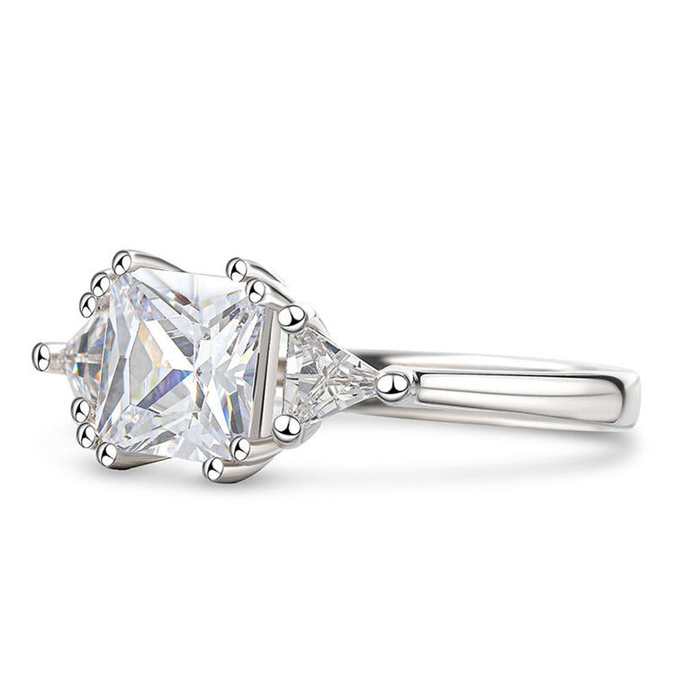 925 Sterling Silver Three Stone Princess Cut Sterling Silver Ring