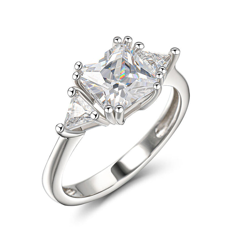 925 Sterling Silver Three Stone Princess Cut Sterling Silver Ring
