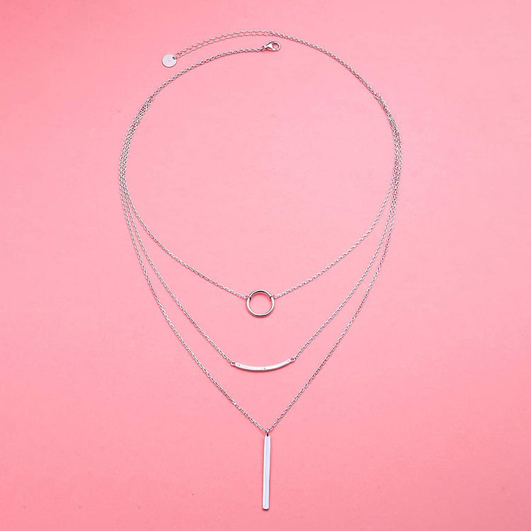 925 Sterling Silver 3 Multi Layer Necklace - onlyone