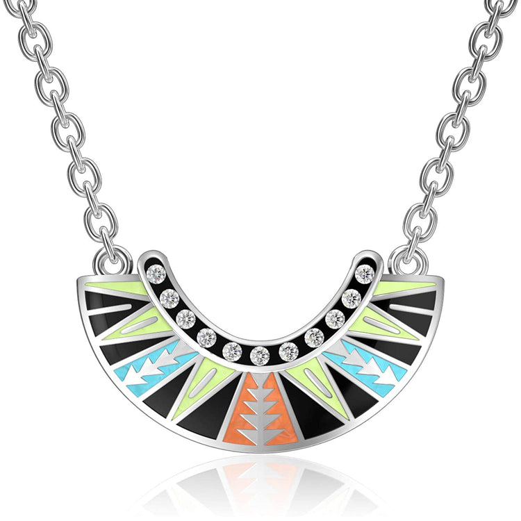 925 Sterling Silver Dissent Collar Pendant Necklace With Crystal