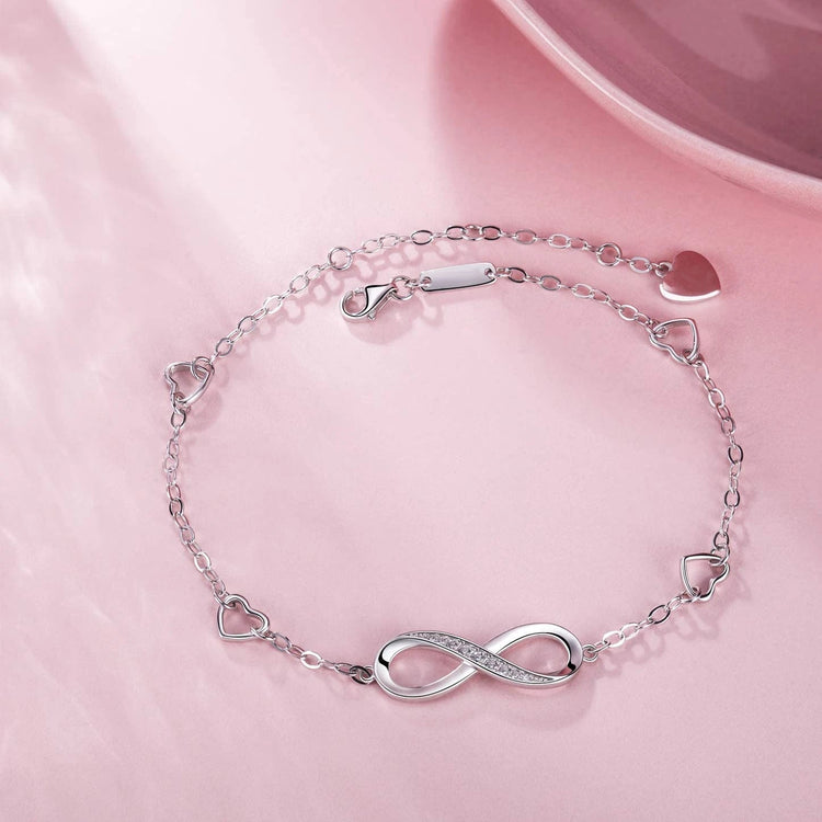 925 Sterling Silver Infinity Adjustable Anklet Bracelet - onlyone