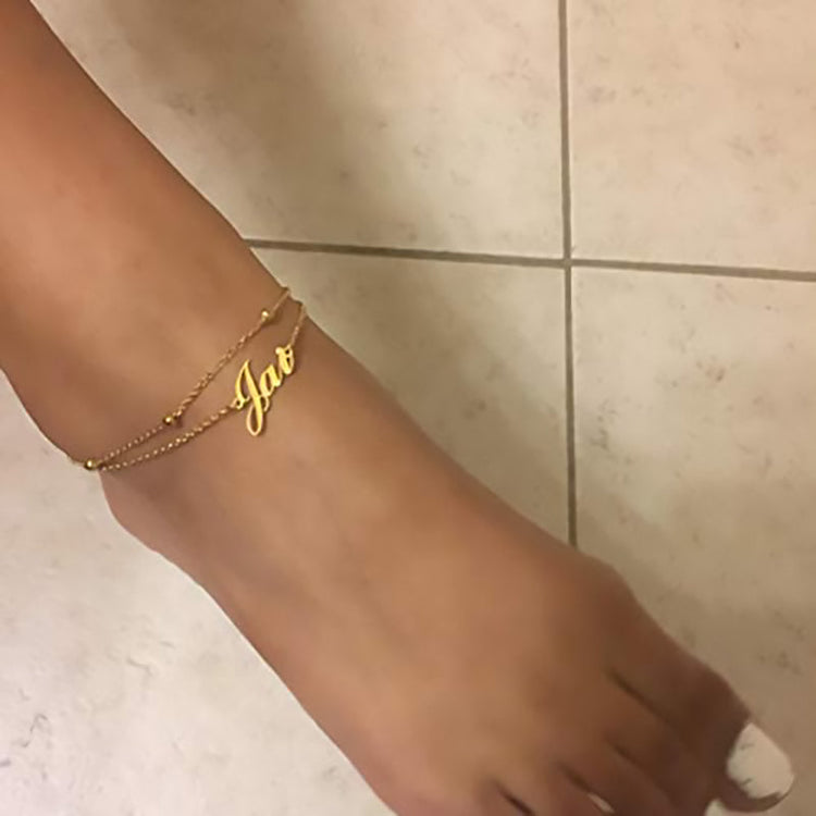 925 Sterling Silver Double Layers Name Anklet, Nameplated Anklet