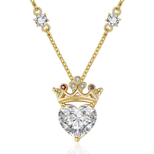 925 Sterling Silver Crown Heart Crystal Necklace With Birthstone For Queen, Gift For Her