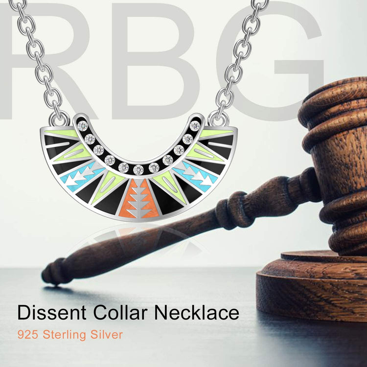 925 Sterling Silver Dissent Collar Pendant Necklace With Crystal