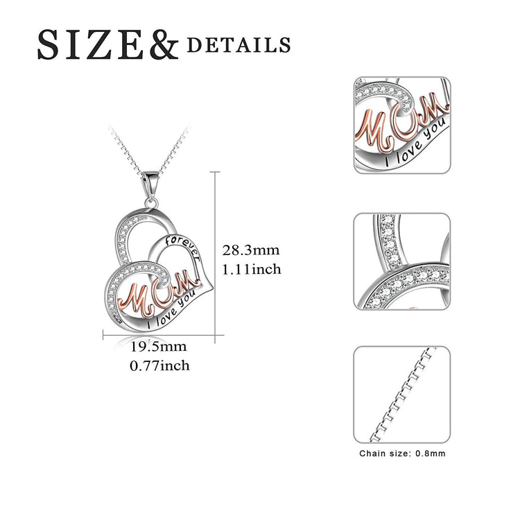 925 Sterling Silver Heart Pendant Necklace for Mom