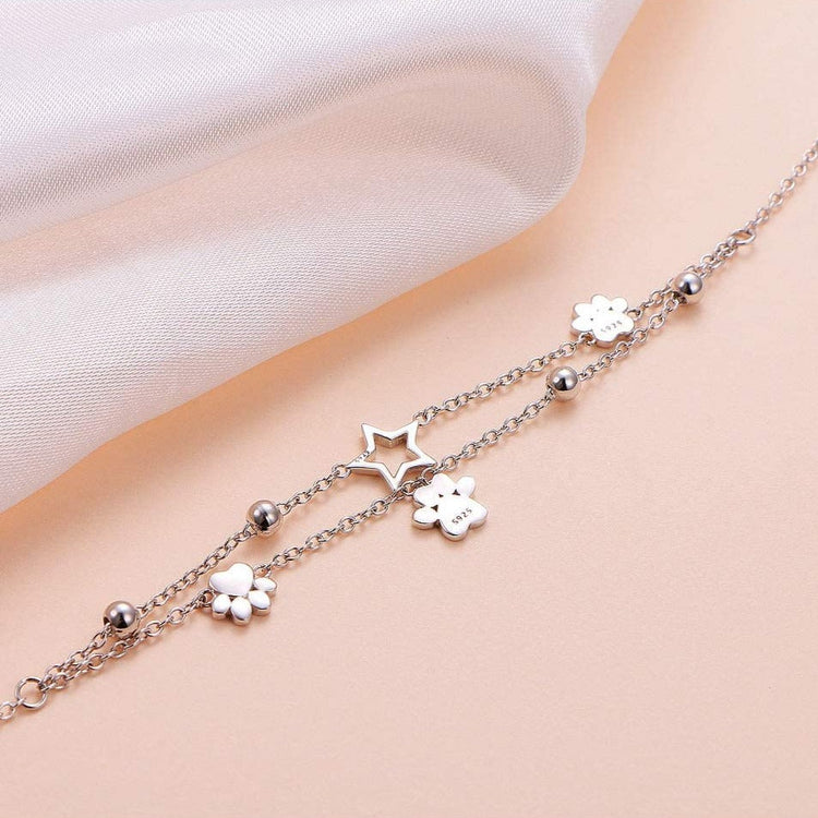 925 Sterling Silver cute bear paw style adjustable fashion anklet - onlyone