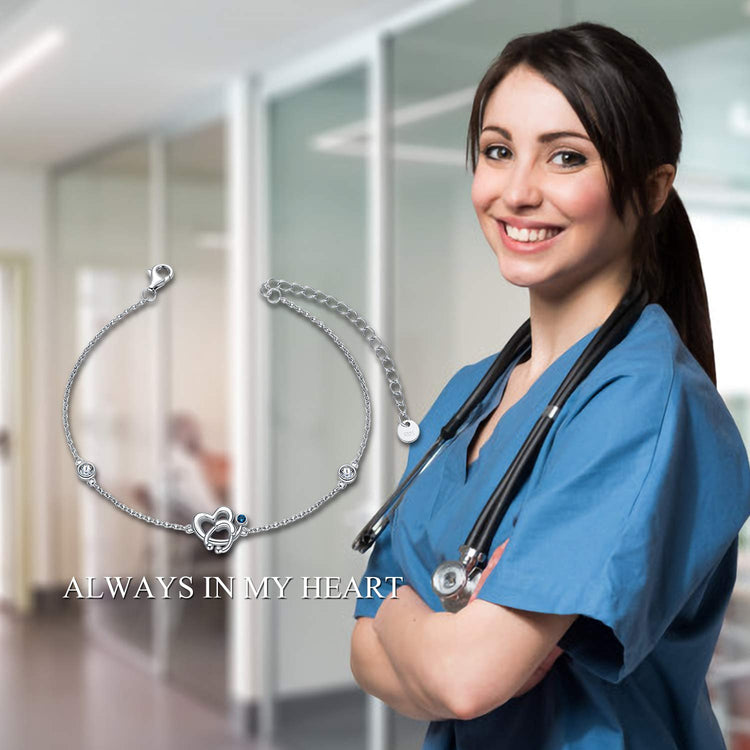 925 Sterling Silver Stethoscope Nurse Bracelet with Crystal
