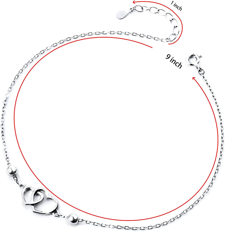 925 Sterling Silver Double Heart Adjustable Anklet - onlyone