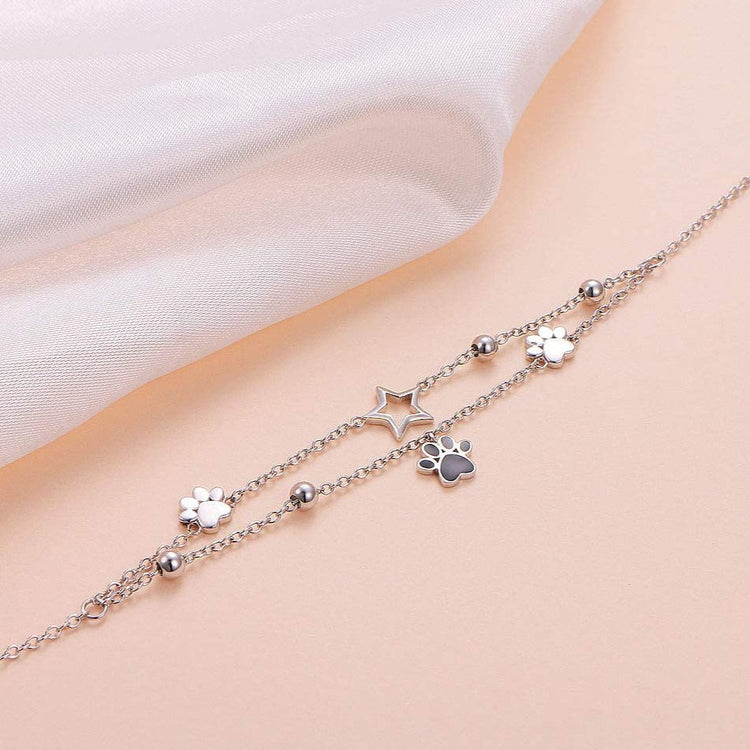 925 Sterling Silver cute bear paw style adjustable fashion anklet - onlyone
